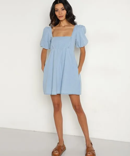 Show Me Your Mumu Dresses>Smitten Babydoll Dress Sky Blue