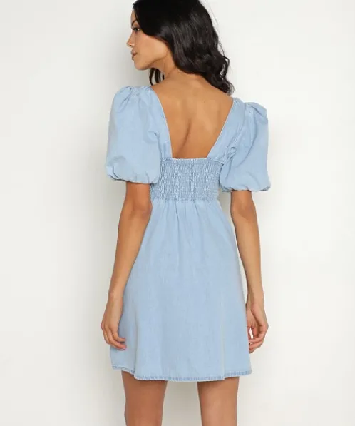 Show Me Your Mumu Dresses>Smitten Babydoll Dress Sky Blue