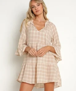 Show Me Your Mumu Dresses>Viola Mini Dress Cream Plaid