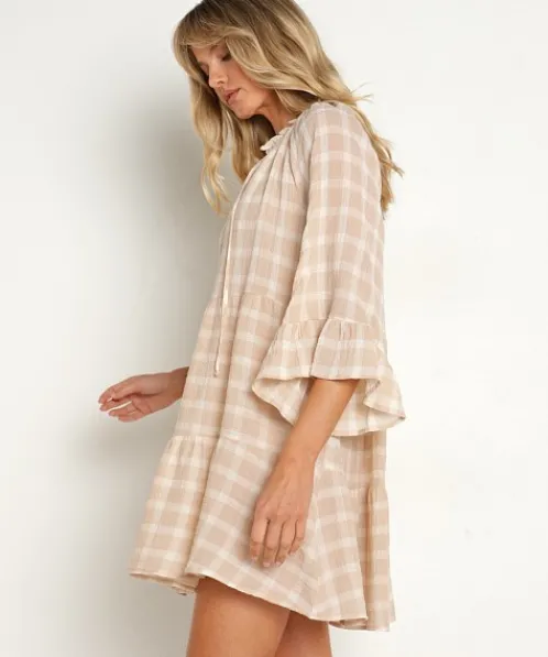 Show Me Your Mumu Dresses>Viola Mini Dress Cream Plaid