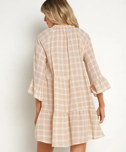 Show Me Your Mumu Dresses>Viola Mini Dress Cream Plaid