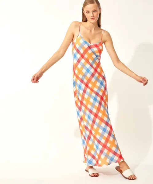 Solid & Striped Dresses>Solid & Striped Column Dress Beach Plaid