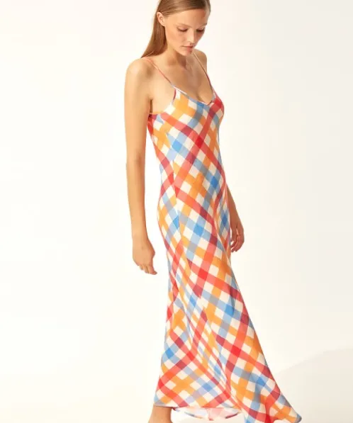 Solid & Striped Dresses>Solid & Striped Column Dress Beach Plaid