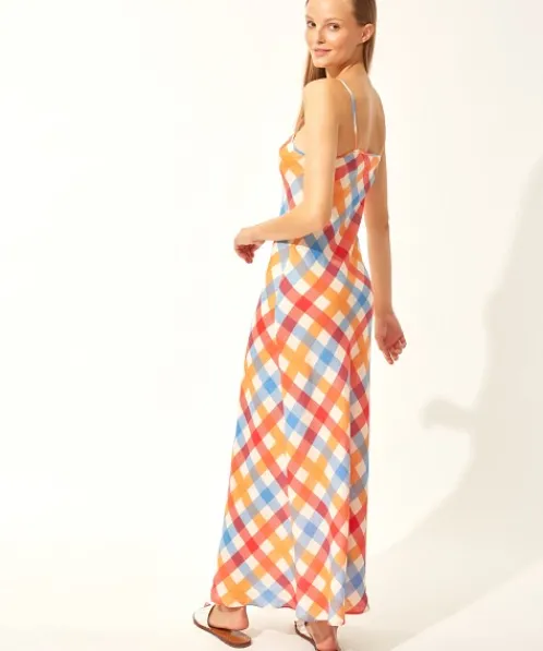 Solid & Striped Dresses>Solid & Striped Column Dress Beach Plaid