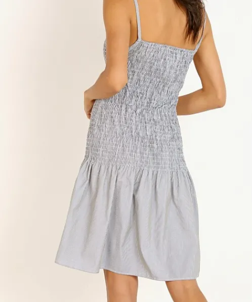 Solid & Striped Dresses>Solid & Striped Smocked Poplin Dress Stripe