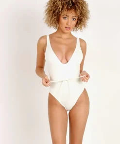 Solid & Striped One Pieces>Solid & Striped The Michelle Tie Cream