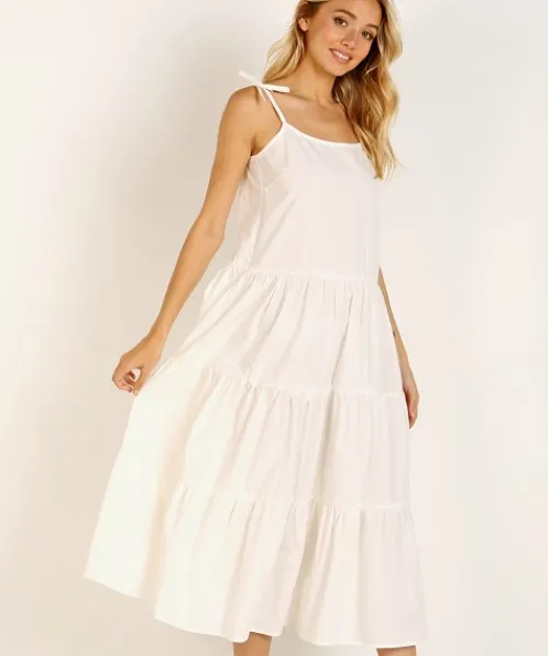 Solid & Striped Dresses>Solid & Striped Tiered Poplin Dress Cream