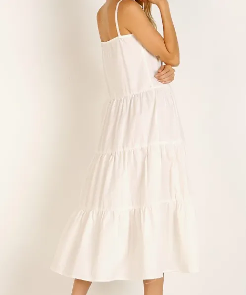 Solid & Striped Dresses>Solid & Striped Tiered Poplin Dress Cream