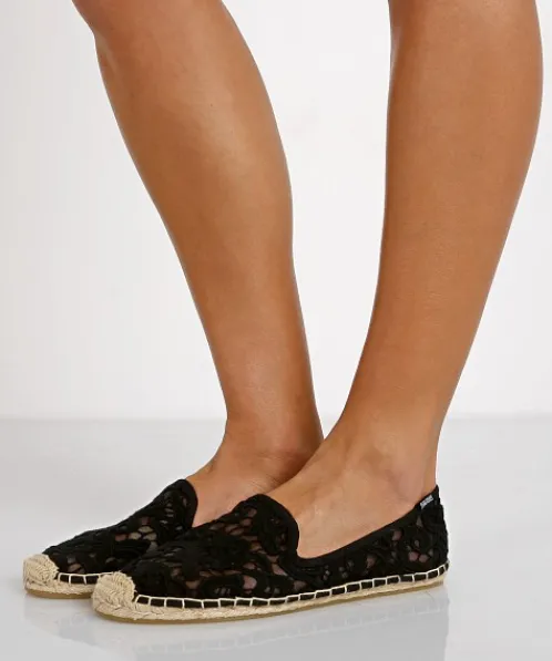 Soludos Sandals>Smoking Slipper Tulip Lace Black