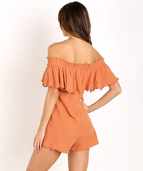 Somedays Lovin Rompers>Bohemia Off Shoulder Romper Brick