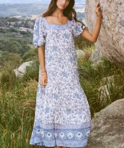 Spell Dresses>Folk Song Square Neck Gown Sky