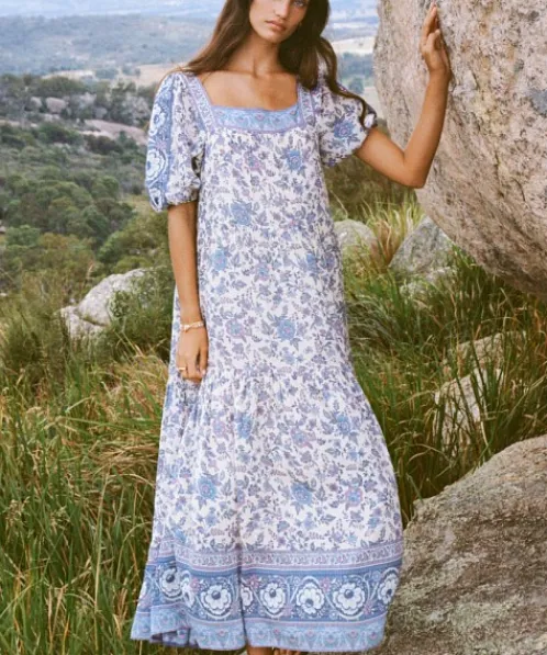 Spell Dresses>Folk Song Square Neck Gown Sky