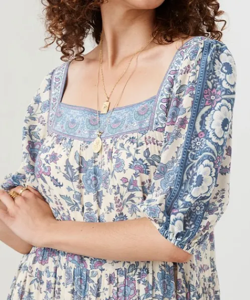 Spell Dresses>Folk Song Square Neck Gown Sky