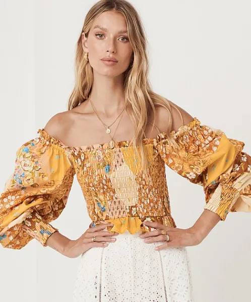 Spell Tops>Freda Shirred Blouse Amber