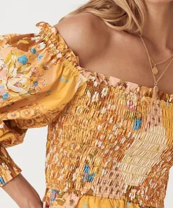 Spell Tops>Freda Shirred Blouse Amber