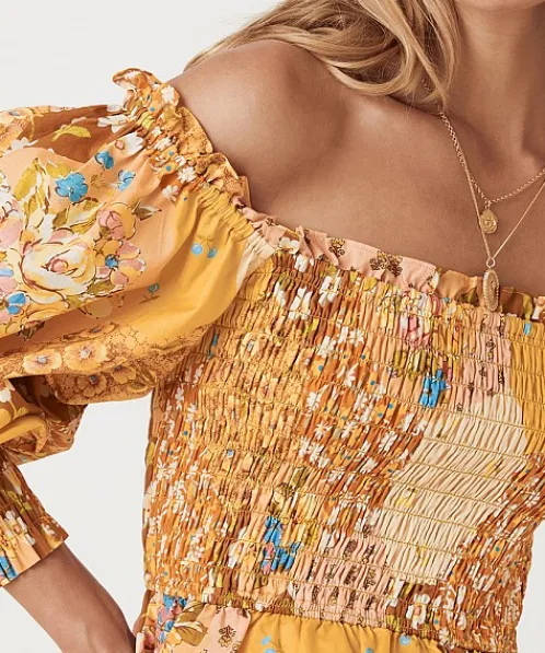 Spell Tops>Freda Shirred Blouse Amber