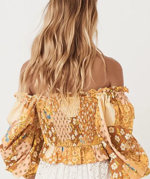 Spell Tops>Freda Shirred Blouse Amber