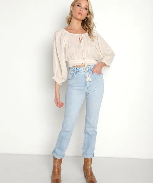 Spell Tops>Harmony Cropped Blouse Porcelain