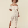Spell Dresses>Iluka Crochet Midi Dress Cream