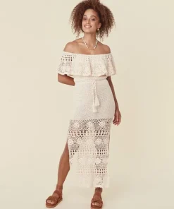 Spell Dresses>Iluka Crochet Midi Dress Cream