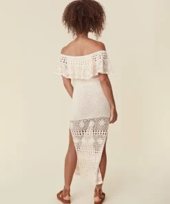 Spell Dresses>Iluka Crochet Midi Dress Cream