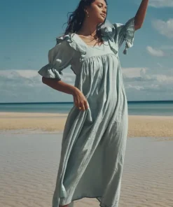 Spell Dresses>Mae Linen Gown Seafoam