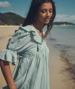 Spell Dresses>Mae Linen Gown Seafoam