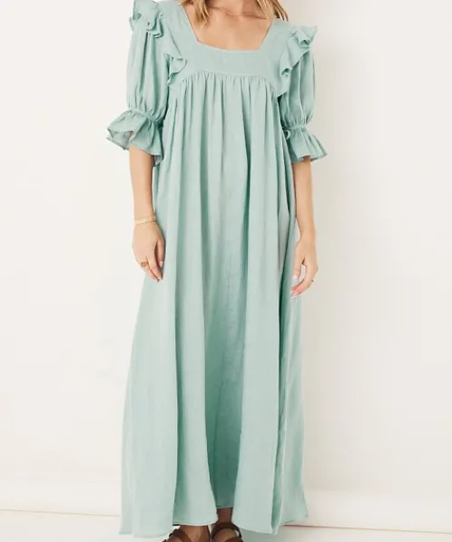 Spell Dresses>Mae Linen Gown Seafoam