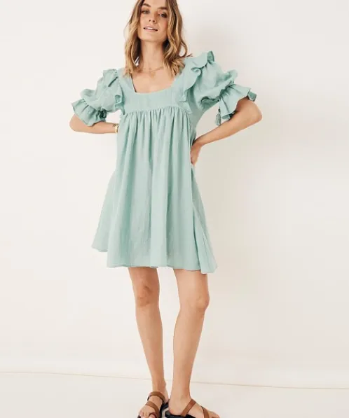 Spell Dresses>Mae Linen Mini Dress Seafoam