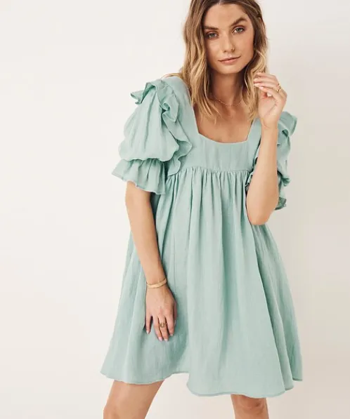 Spell Dresses>Mae Linen Mini Dress Seafoam