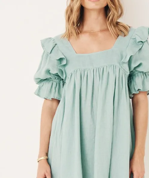 Spell Dresses>Mae Linen Mini Dress Seafoam