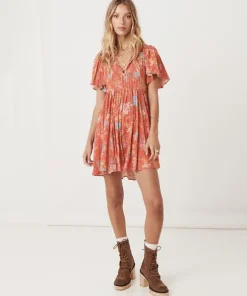 Spell Dresses>Meadowland Flutter Sleeve Mini Dress Poppy