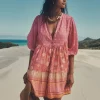 Spell Dresses>Utopia Tunic Mini Dress Flamingo Pink