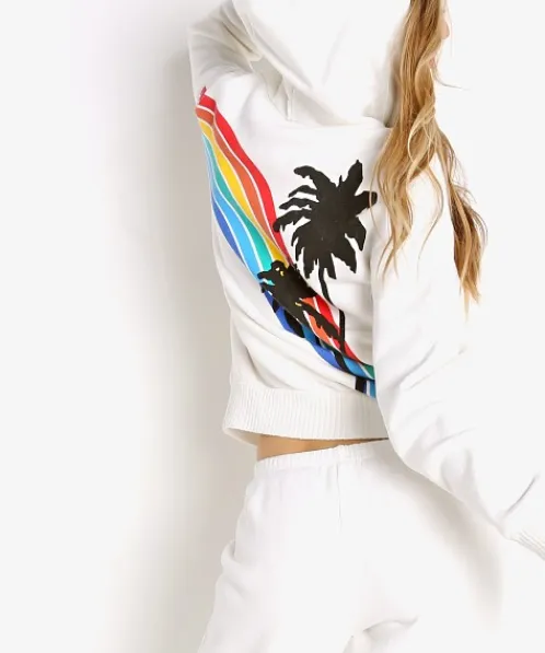 Spiritual Gangster Knits>Palm Finn Zip Hoodie Stone
