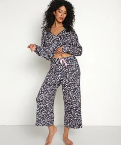 Splendid Pj Sets>Cardigan PJ with Crop Pant Navy Multi Leo