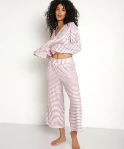 Splendid Pj Sets>Cardigan PJ with Crop Pant Heavenly Pink/Cameo Brown St
