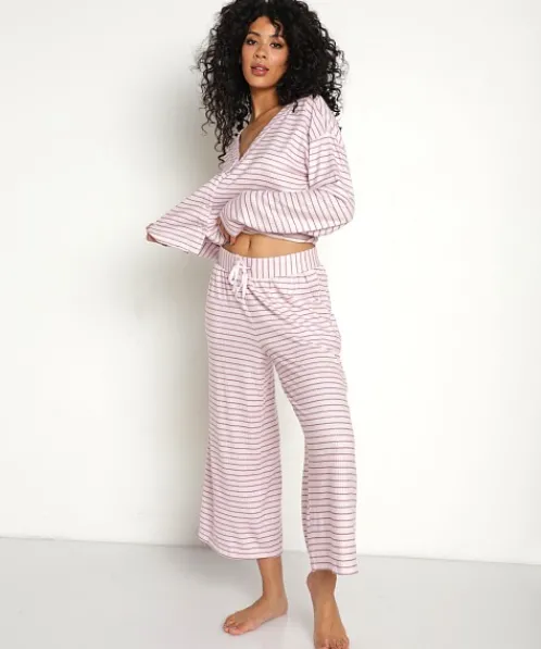 Splendid Pj Sets>Cardigan PJ with Crop Pant Heavenly Pink/Cameo Brown St