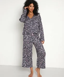 Splendid Pj Sets>Cardigan PJ with Crop Pant Navy Multi Leo