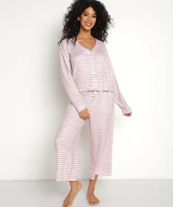 Splendid Pj Sets>Cardigan PJ with Crop Pant Heavenly Pink/Cameo Brown St