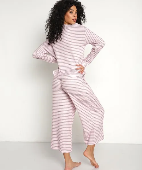 Splendid Pj Sets>Cardigan PJ with Crop Pant Heavenly Pink/Cameo Brown St