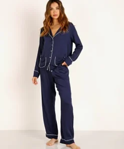 Splendid Pj Sets>Notch Collar PJ Set Midnight Navy