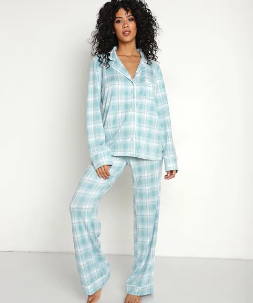Splendid Pj Sets>Pillowsoft Notch PJ Set Iced Plaid