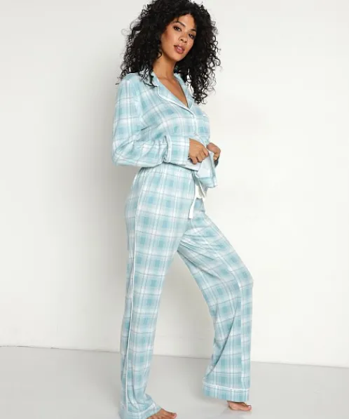 Splendid Pj Sets>Pillowsoft Notch PJ Set Iced Plaid