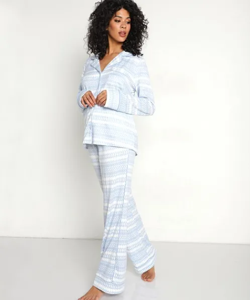 Splendid Pj Sets>Pillowsoft Notch PJ Set Geo Stripe