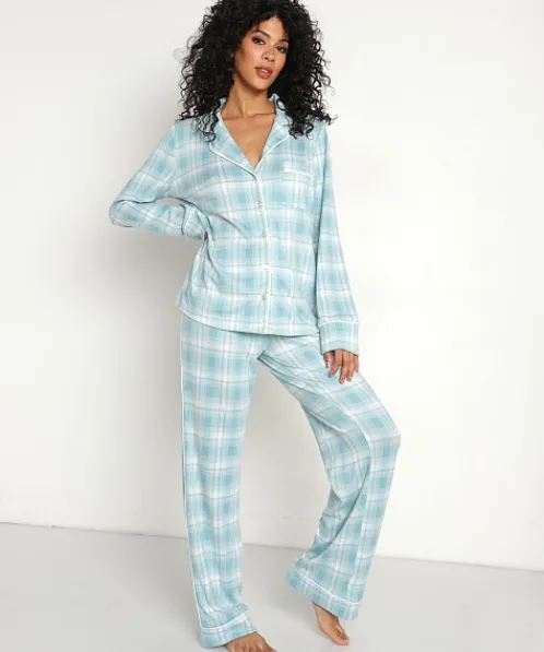 Splendid Pj Sets>Pillowsoft Notch PJ Set Iced Plaid