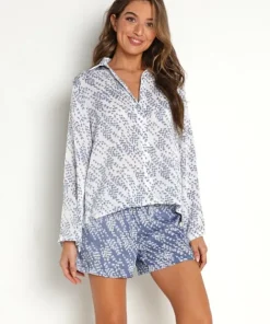 Splendid Pj Sets>Satin Girlfriend PJ Set Houndstooth Geo