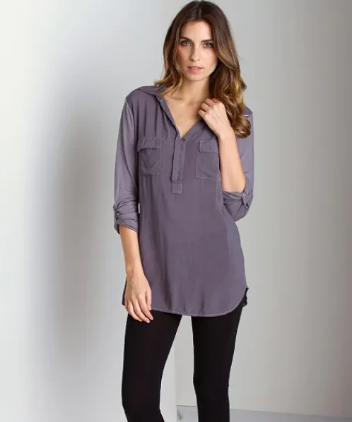 Splendid Tops>Shirting Long Sleeve Top Shadow