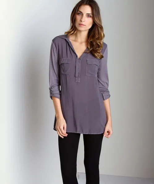 Splendid Tops>Shirting Long Sleeve Top Shadow