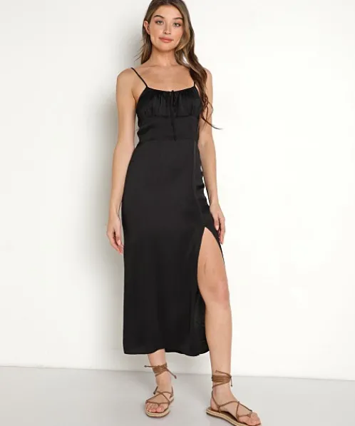 Stillwater Dresses>Corset Slip Midi Dress Black