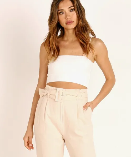 Stillwater Tops>Flirt Rib Crop Tank White